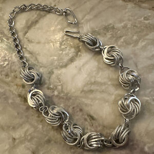 Vintage Germany signed Choker Necklace SilverTone Knots Modernist Hook Clasp